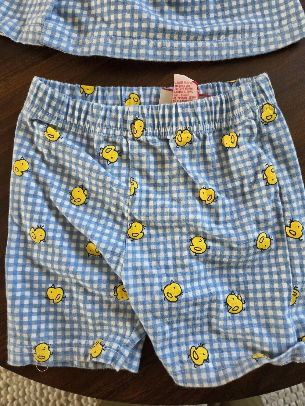 Vintage City Kids Blue Gingham Chicken & Duckling Outfit Set 2PC Top Shorts 24M